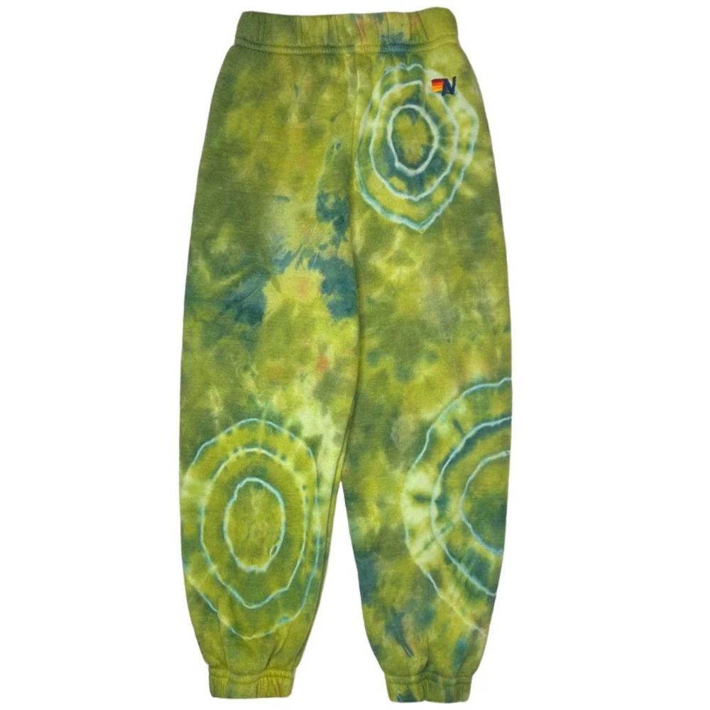 KID'S HAND DYED SWEATPANTS - TIE DYE GREEN YELLOW size 14.